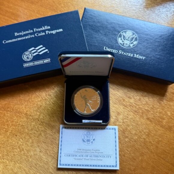 2006 Ben Franklin the Scientist 90% Silver Dollar Proof Coin, OGP, COA - Picture 1 of 8